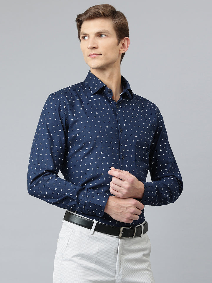 Men Navy Regular Fit Solid Formal Shirt