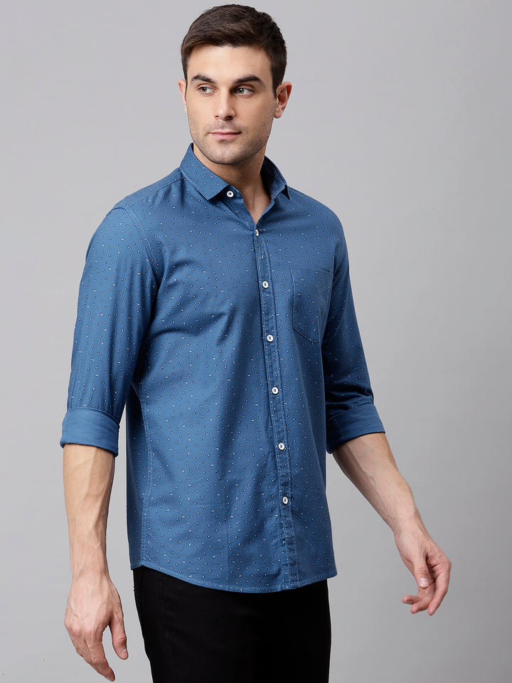 Men Teal Slim Fit Printed Casual Shirt