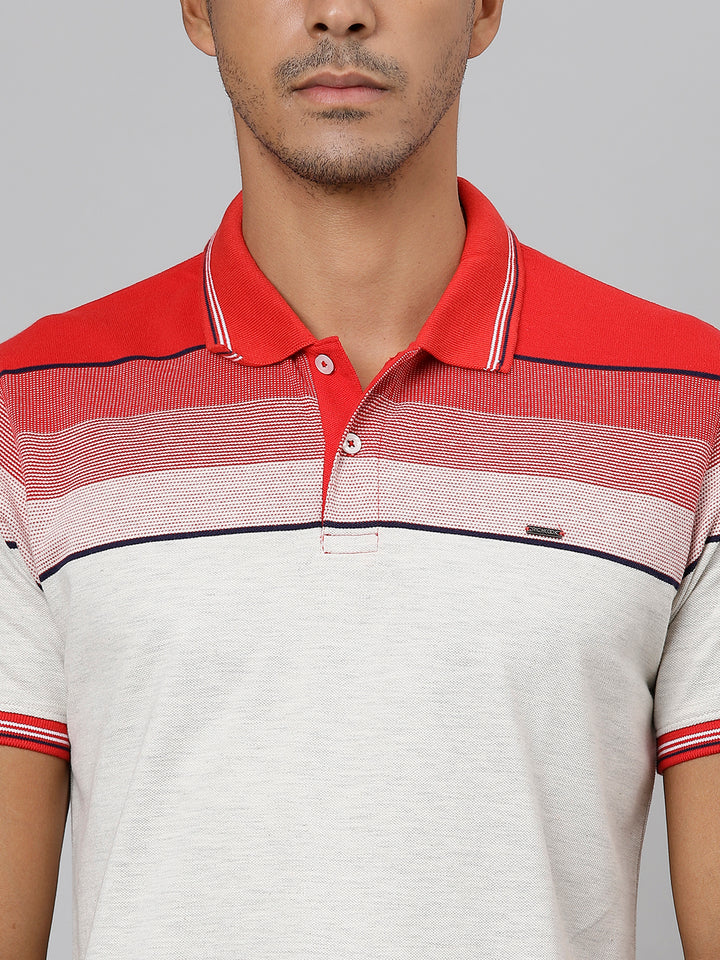 Men Red Regular Fit Color Blocked Polo Neck T-Shirt