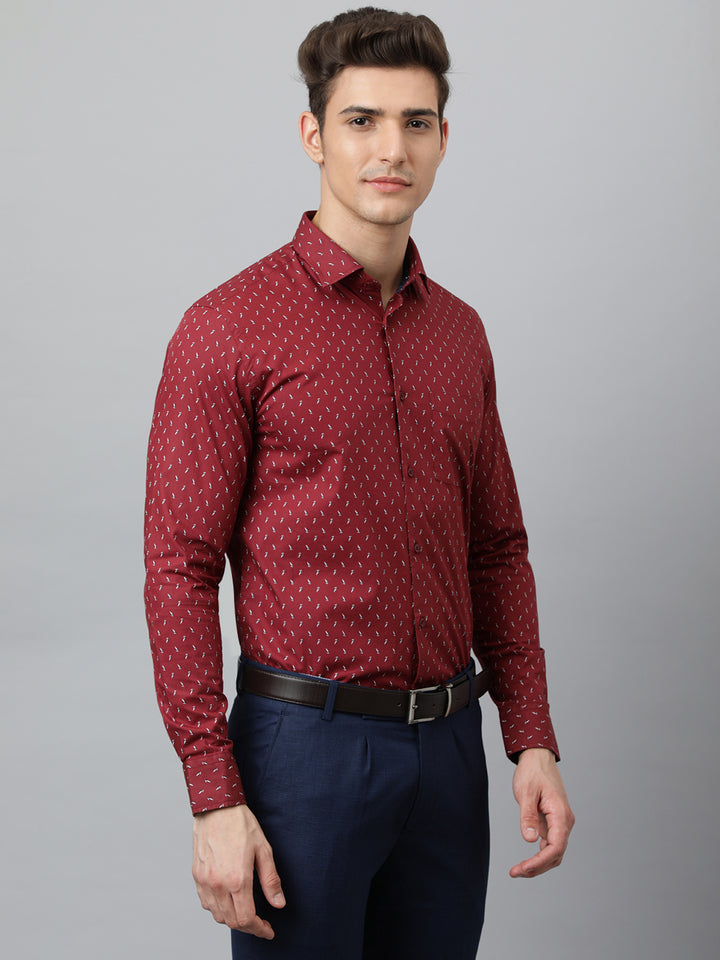 Men Wine Slim Fit Printed Club Wear Shirt