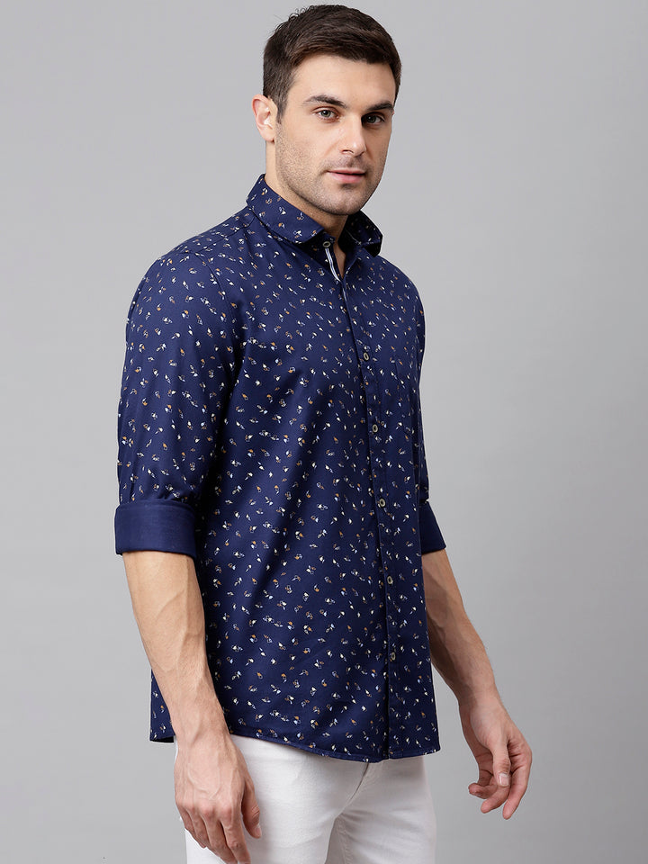 Men Navy Slim Fit Printed Casual Shirt