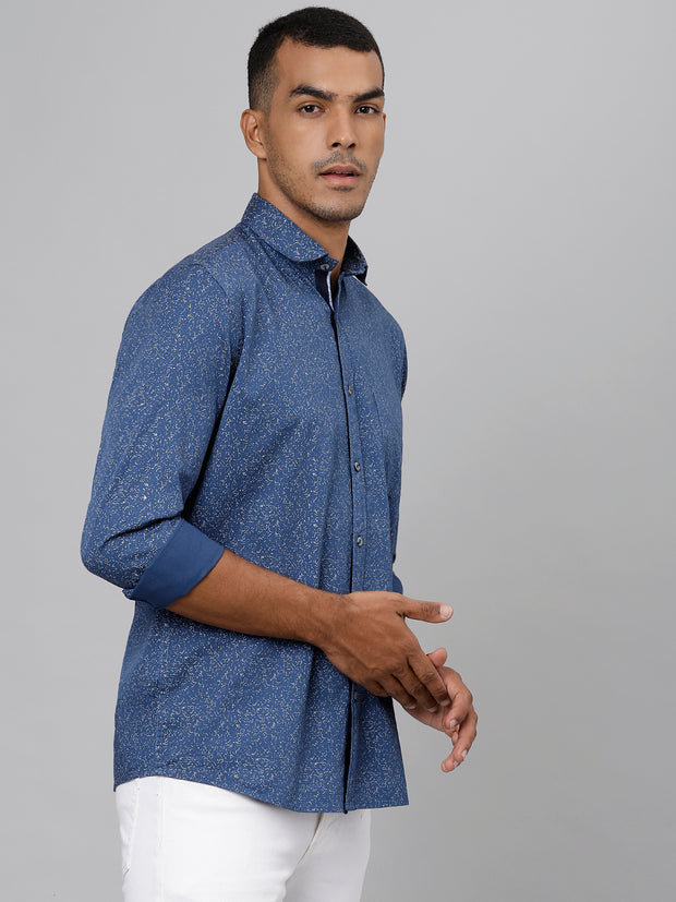 Men Blue Slim Fit Printed Casual Shirt