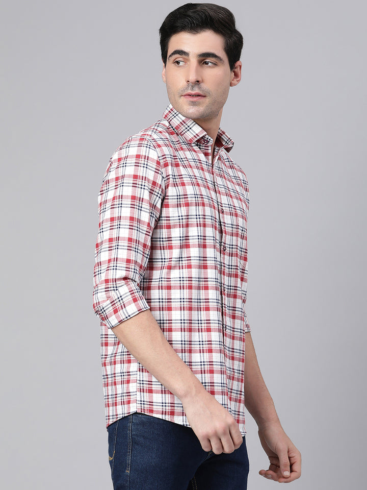 Men Red Slim Fit Checkered Casual Shirt