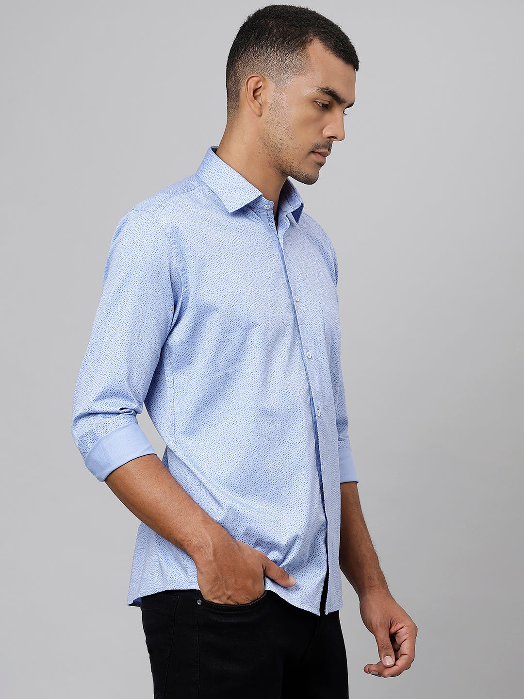 Men Blue Slim Fit Printed Club Wear Shirt