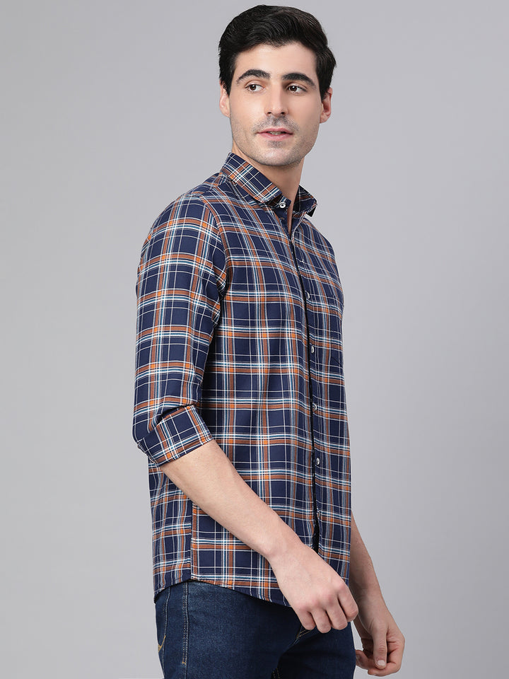 Men Rust Slim Fit Checkered Casual Shirt