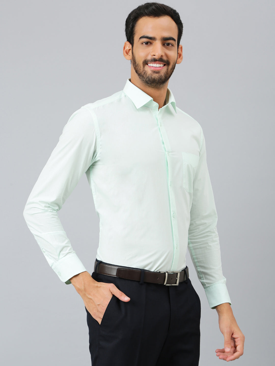 Men Light Green Regular Fit Solid Formal Shirt