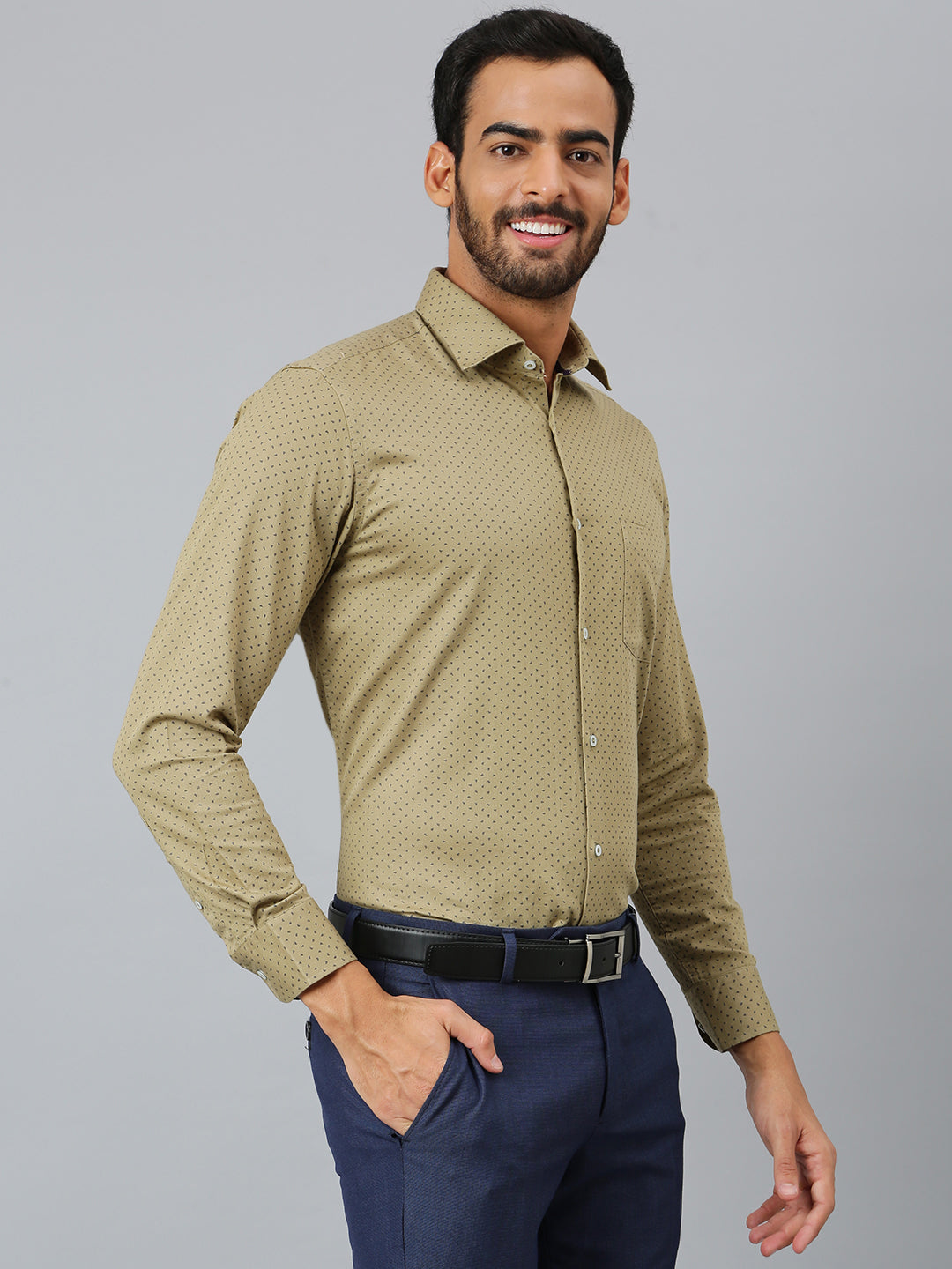 Men Khaki Slim Fit Solid Club Wear Shirt