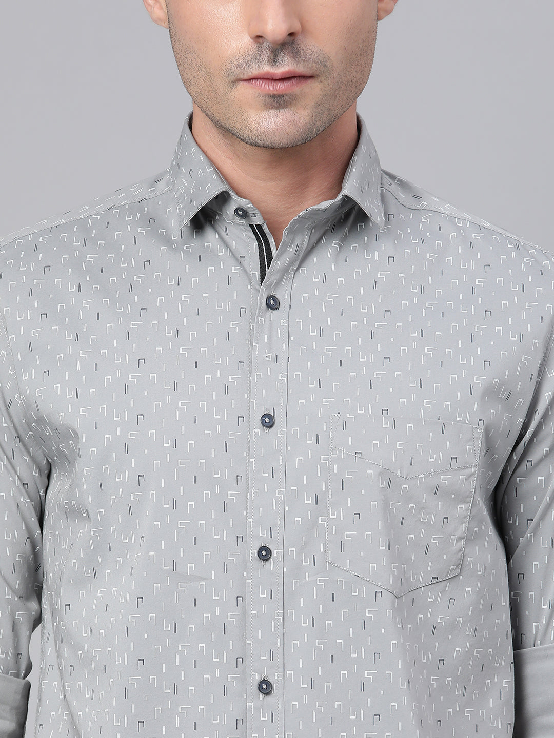 Men Grey Slim Fit Printed Casual Shirt