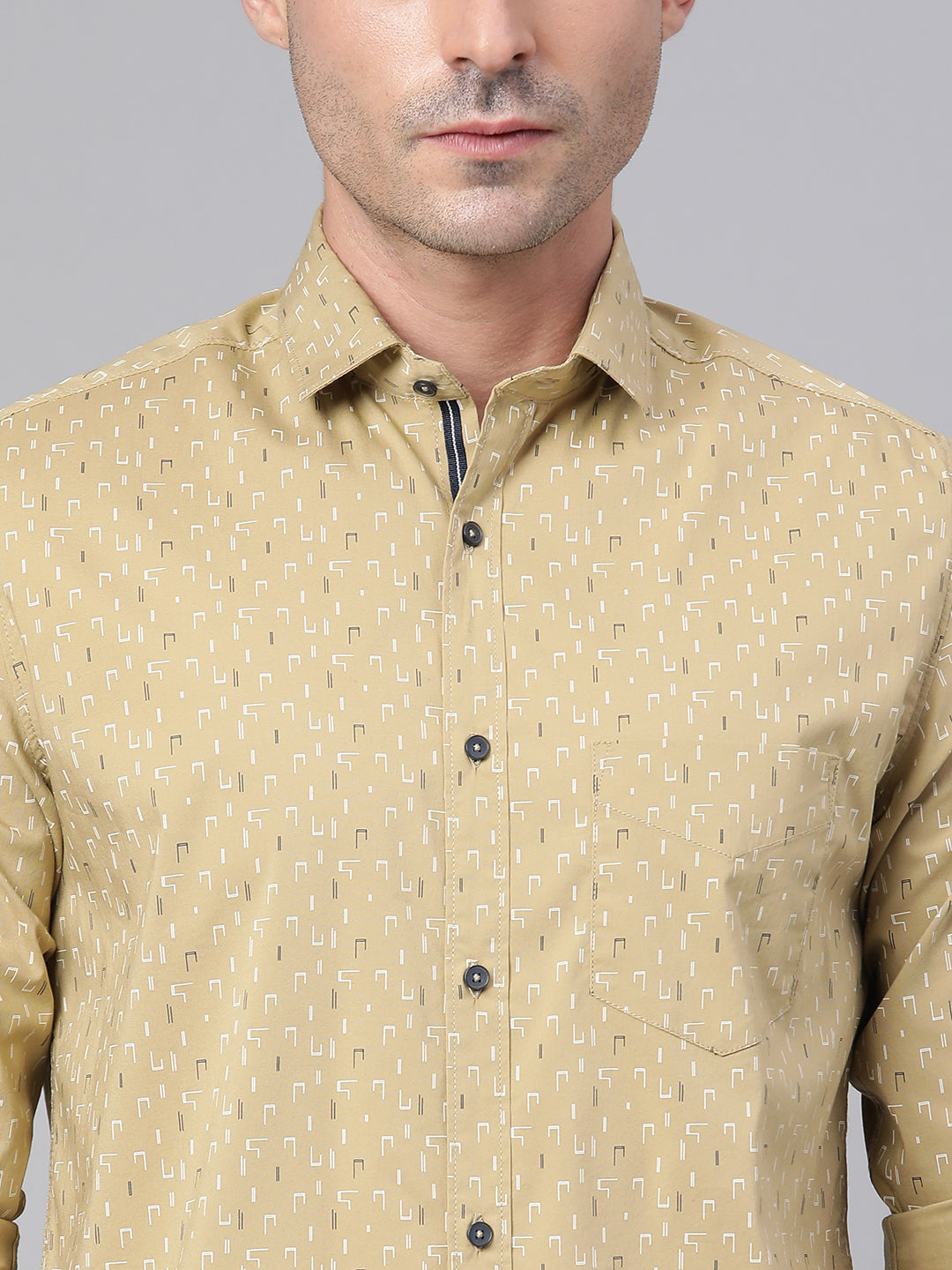 Men Khaki Slim Fit Printed Casual Shirt