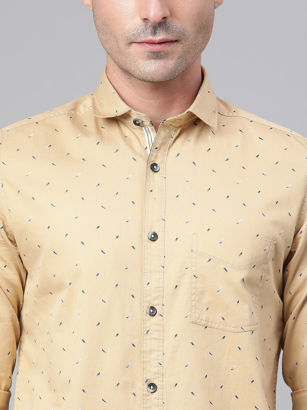 Men Khaki Slim Fit Printed Casual Shirt