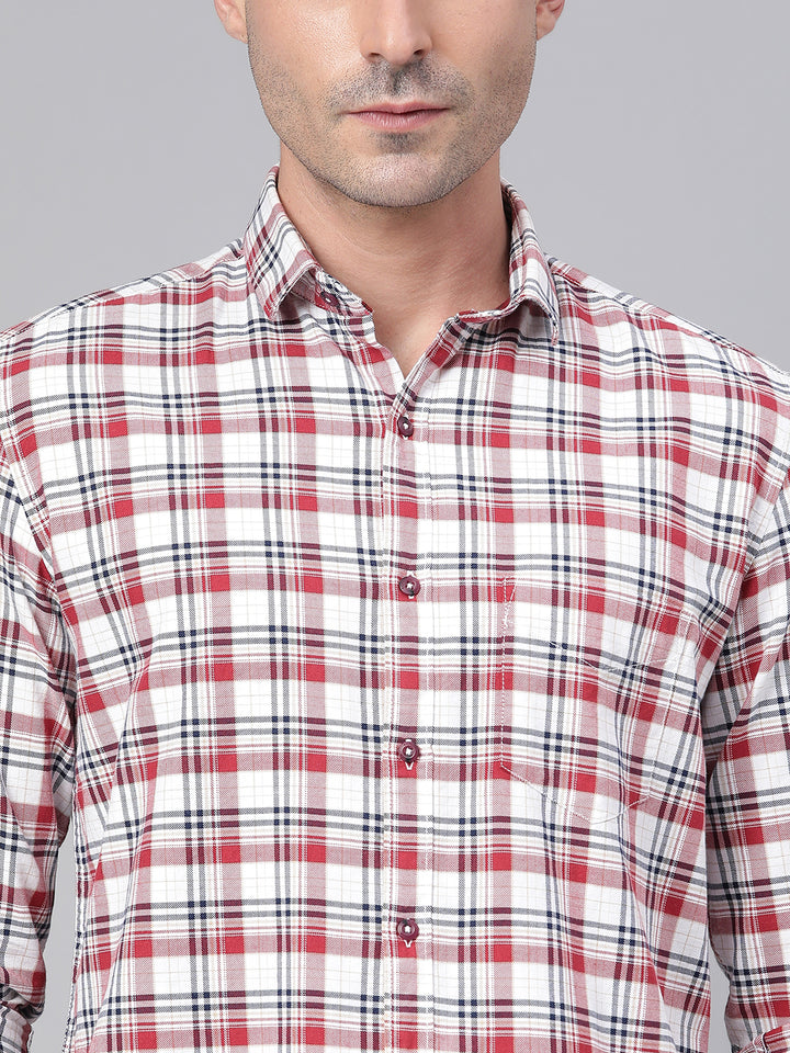 Men Red Slim Fit Checkered Casual Shirt