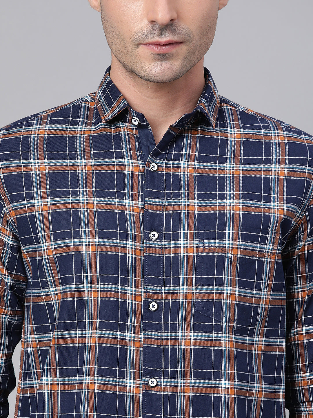 Men Rust Slim Fit Checkered Casual Shirt