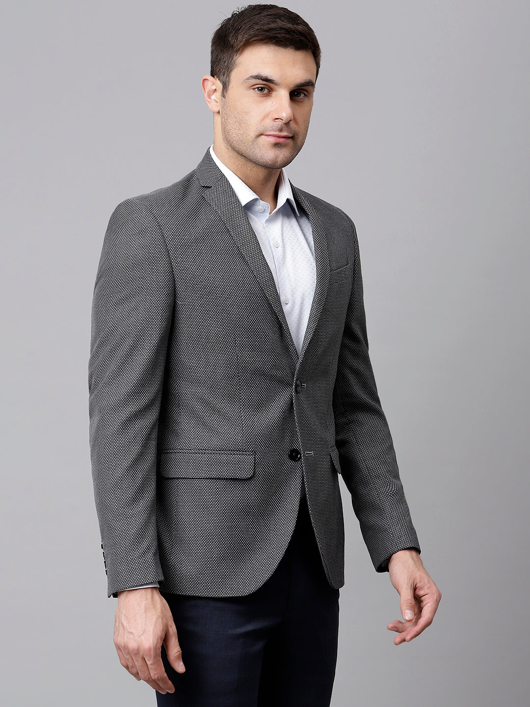 Men Grey Regular Fit Solid Formal Blazer