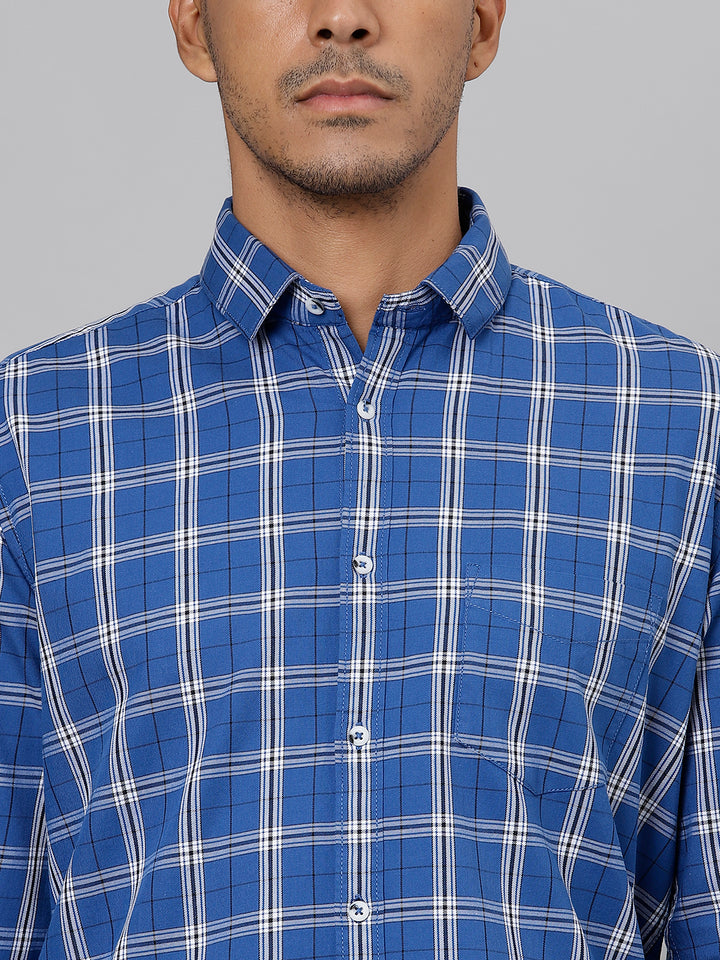 Men Blue Slim Fit Checkered Casual Shirt