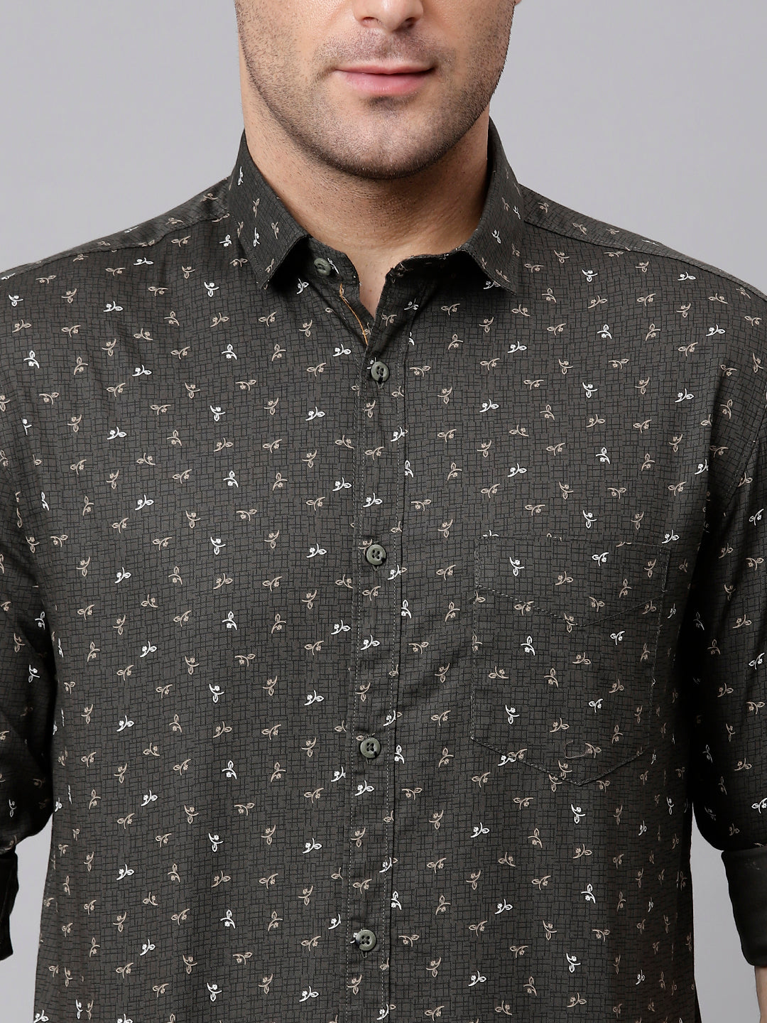 Men Olive Slim Fit Printed Casual Shirt