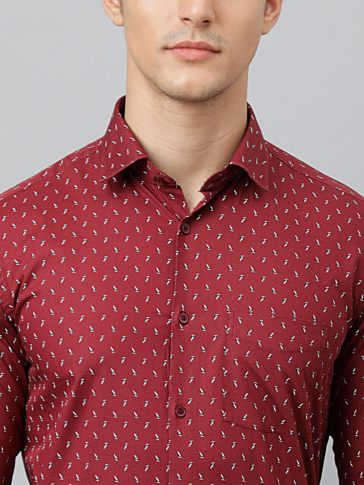 Men Wine Slim Fit Printed Club Wear Shirt