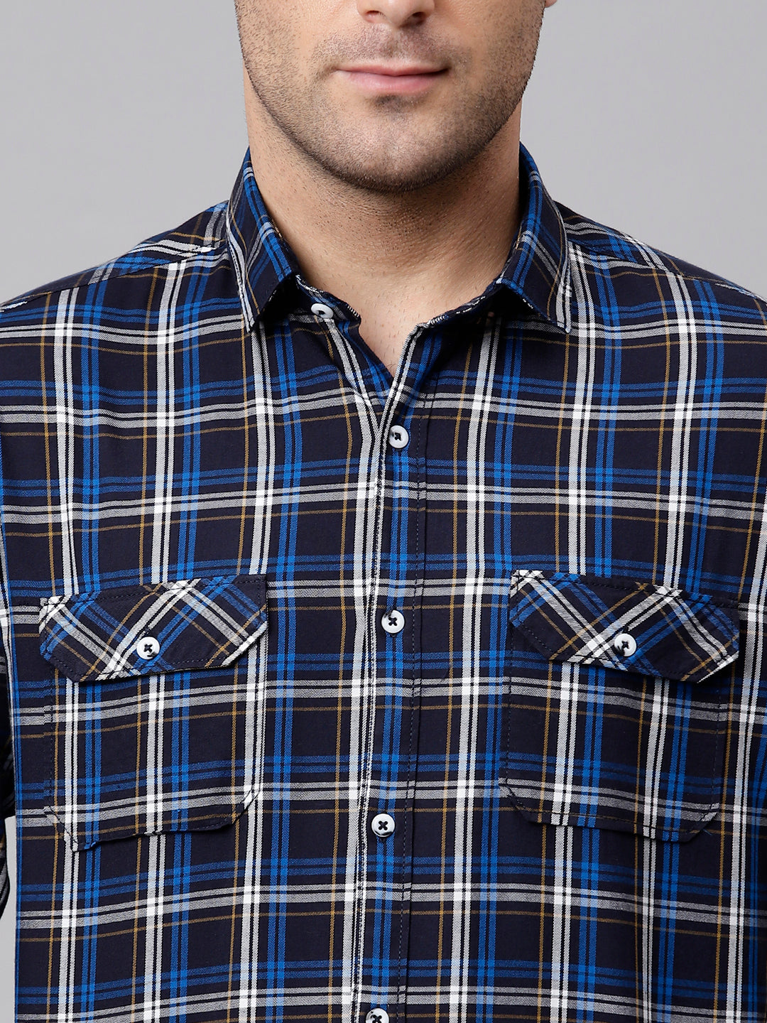 Men Blue Slim Fit Checkered Casual Shirt