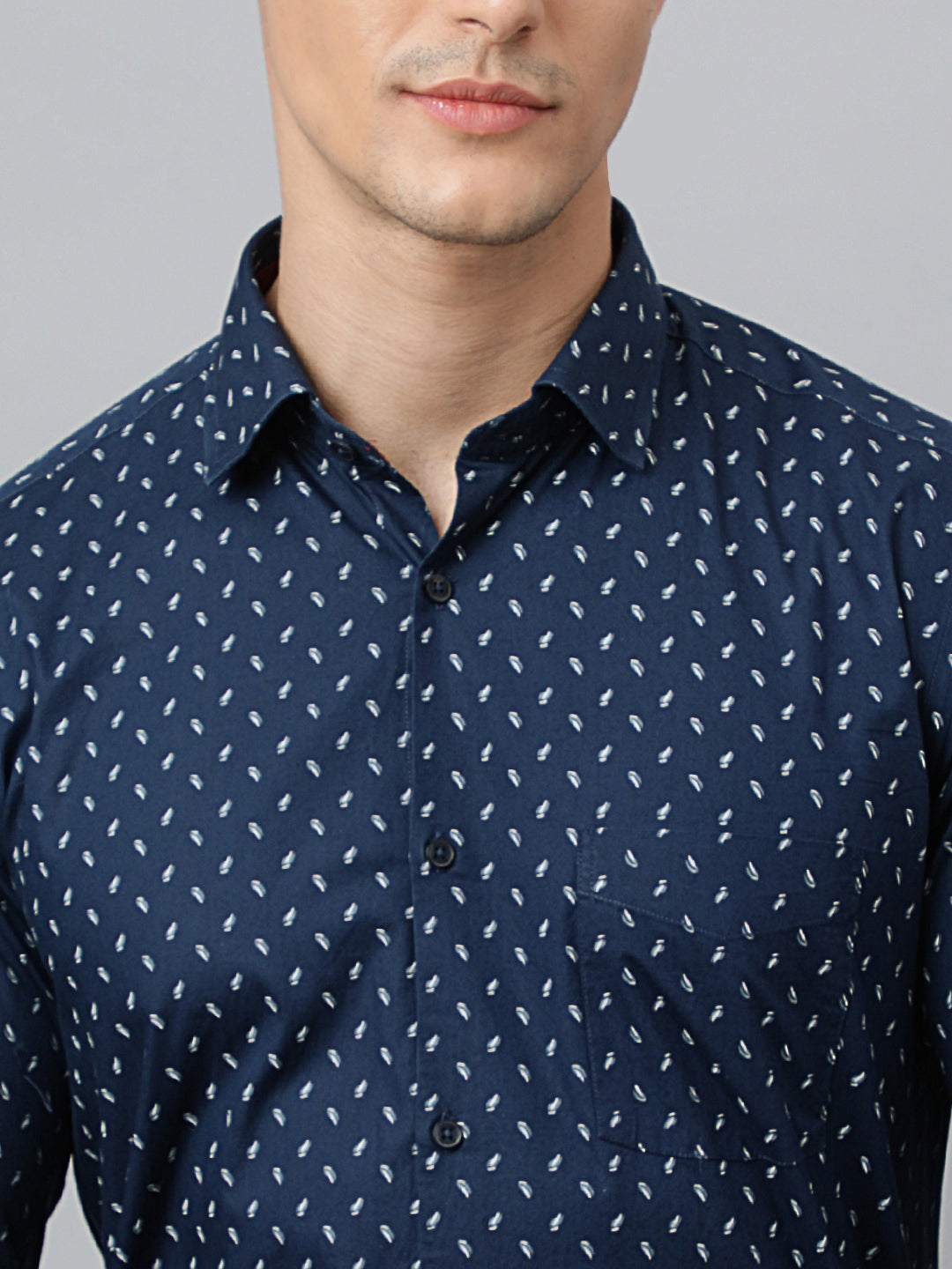 Men Navy Slim Fit Printed Club Wear Shirt