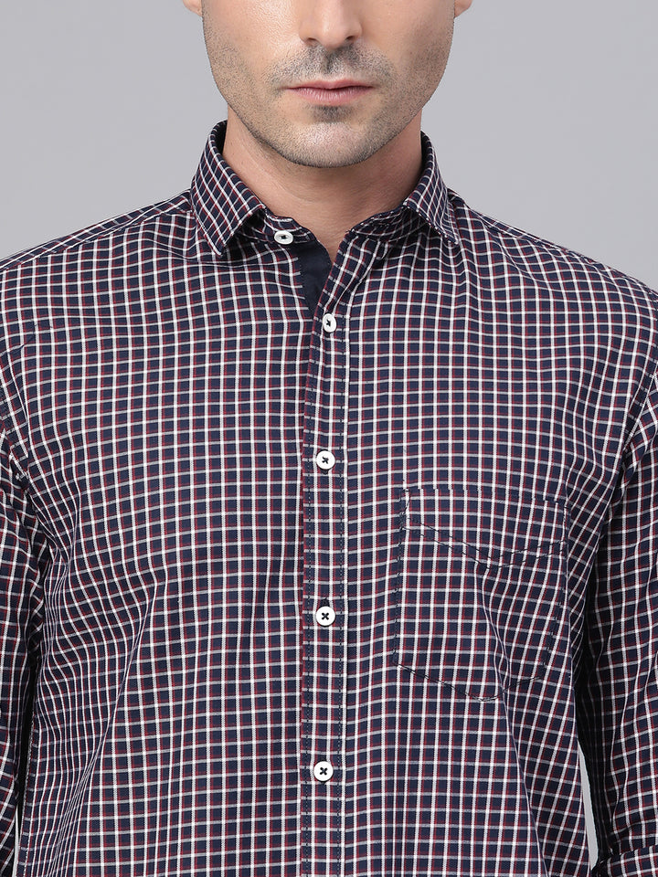 Men Navy Slim Fit Checkered Casual Shirt