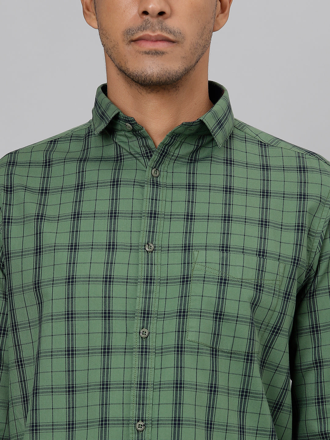 Men Green  Slim Fit Checkered Casual Shirt