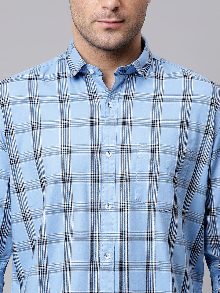 Men Sky Slim Fit Checkered Casual Shirt