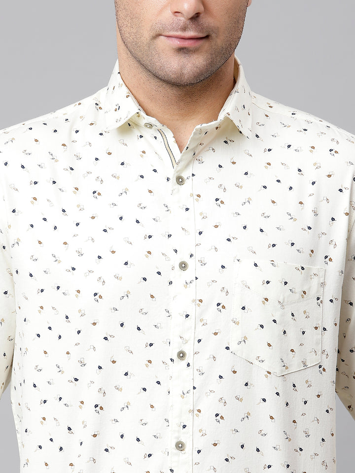 Men Beige Slim Fit Printed Casual Shirt