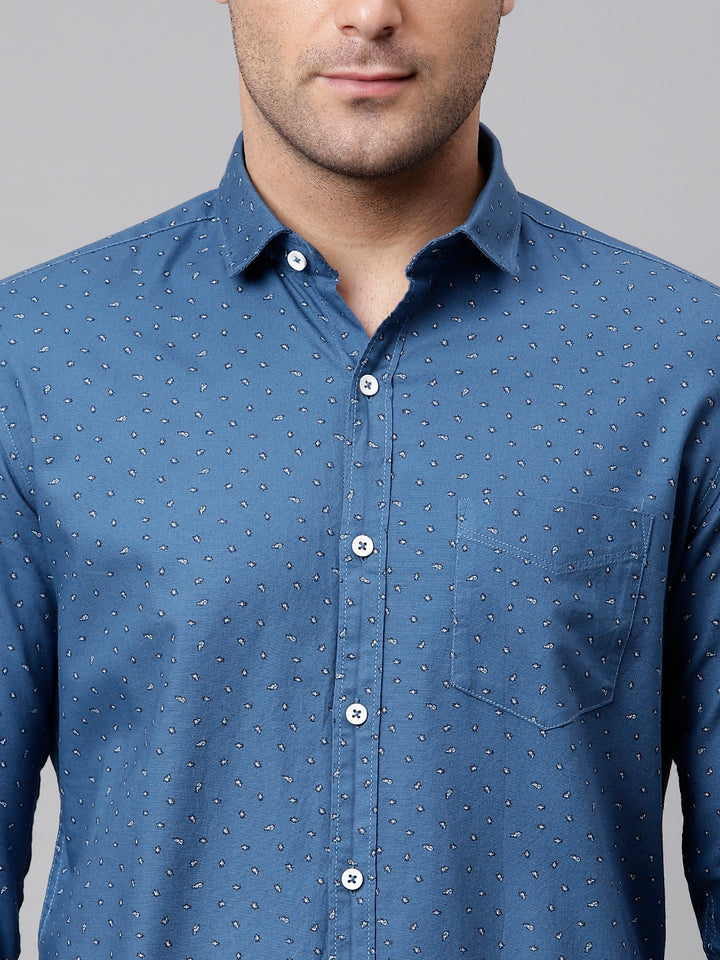 Men Teal Slim Fit Printed Casual Shirt