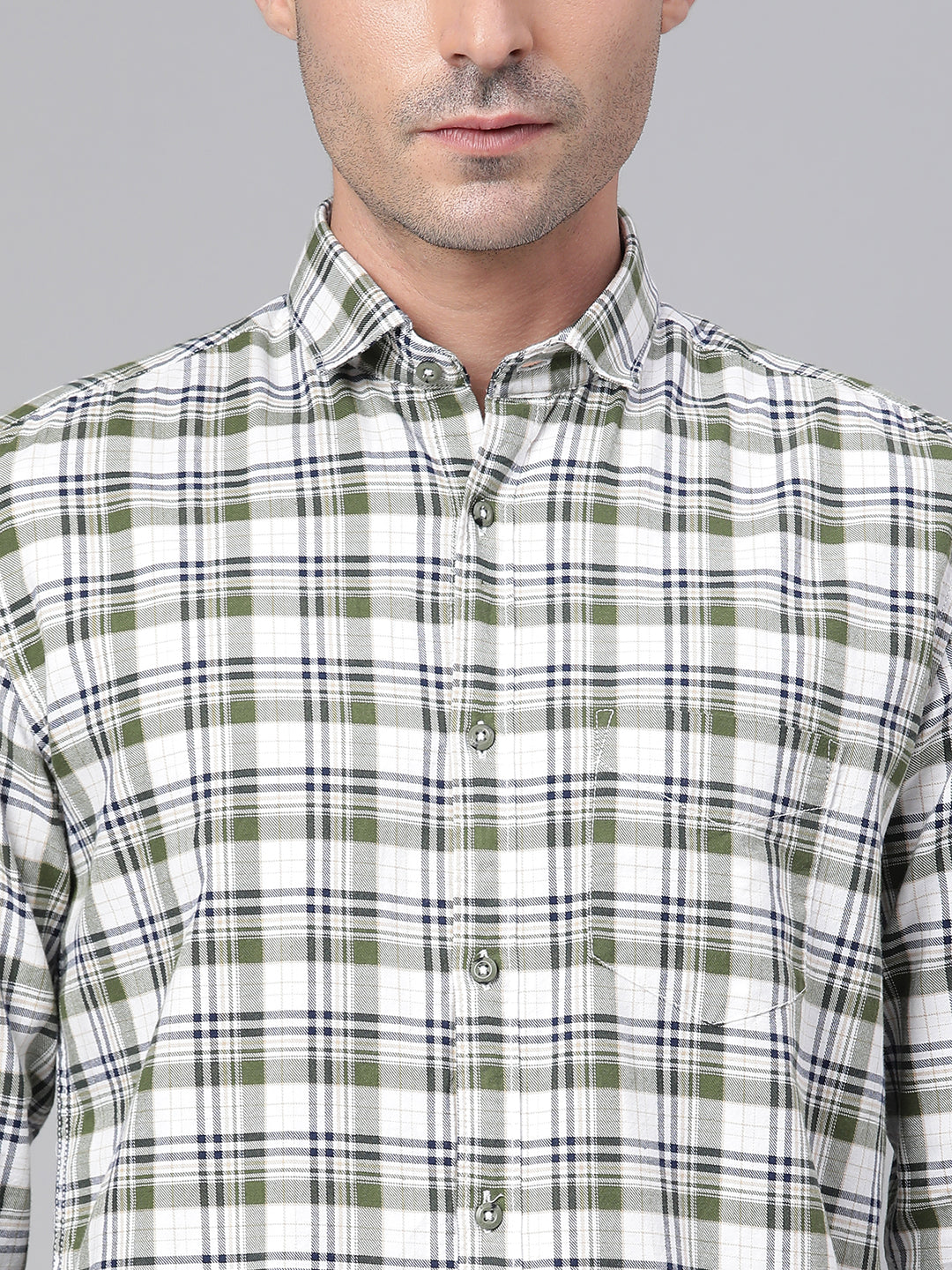 Men Olive Slim Fit Checkered Casual Shirt