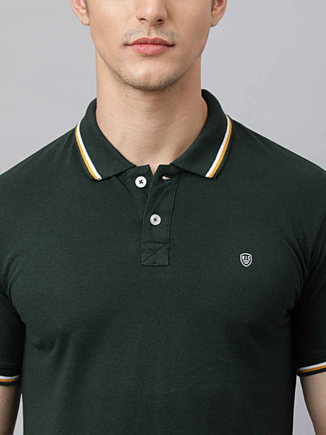 Men Forest Green Regular Fit Solid Polo Neck T-Shirt