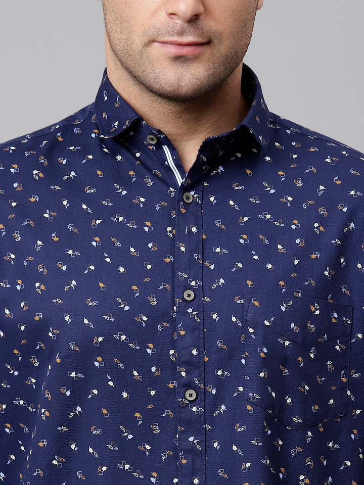 Men Navy Slim Fit Printed Casual Shirt