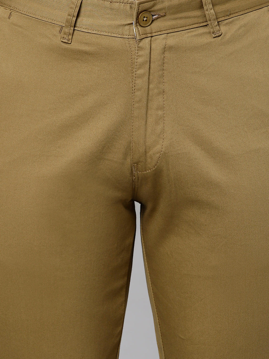 Men Khaki Slim Fit Mid Rise Casual Trouser