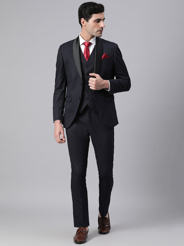 Men Navy 3 Piece Solid Formal Suit