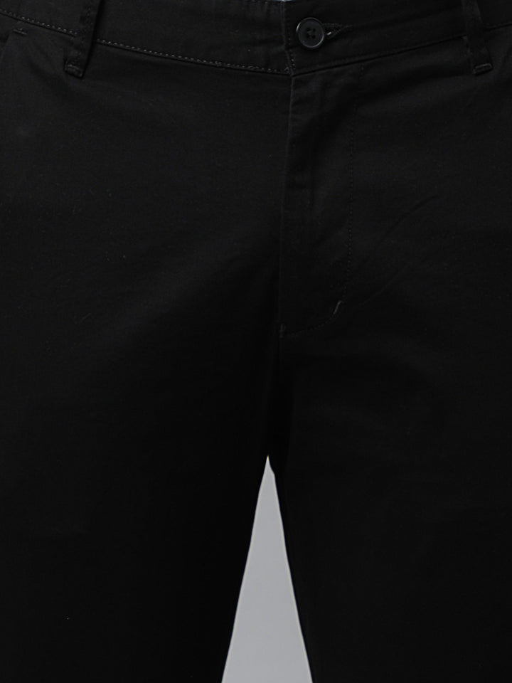 Men Black Slim Fit Mid Rise Solid Casual Trouser