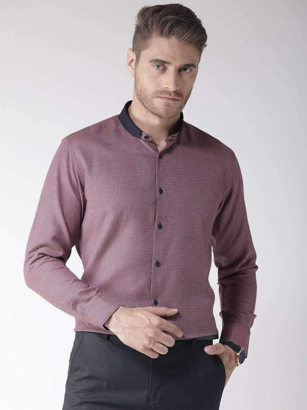 Richlook Men Maroon & Navy Blue Slim Fit Printed Smart Casual Shirt