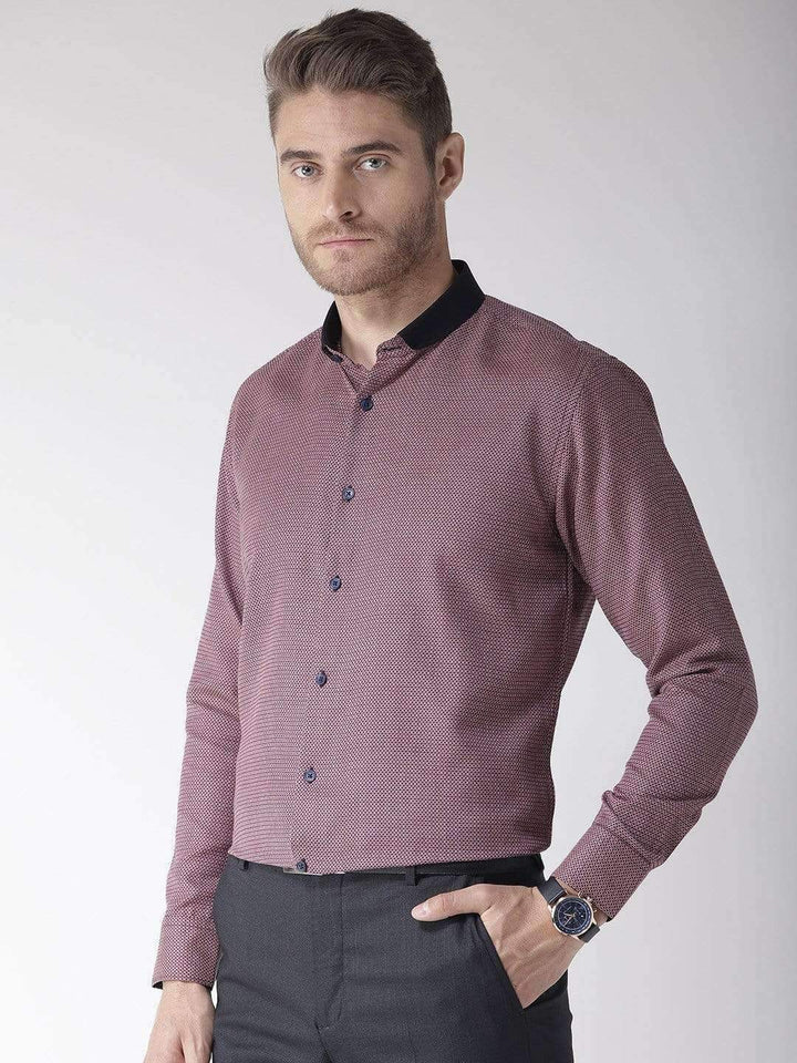 Richlook Men Maroon & Navy Blue Slim Fit Printed Smart Casual Shirt